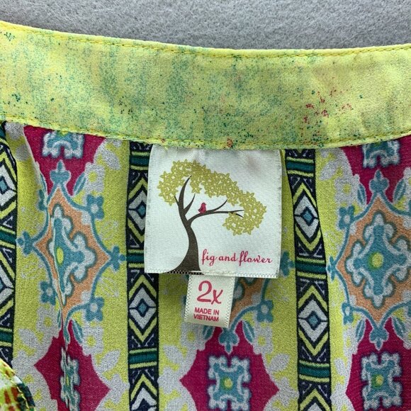 Fig & Flower Anthropologie Blouse Top Womens 2X Yellow Pullover Chiffon Layered - Picture 14 of 16